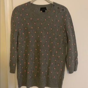 J Crew Cashmere gray sweater with pink embroidery